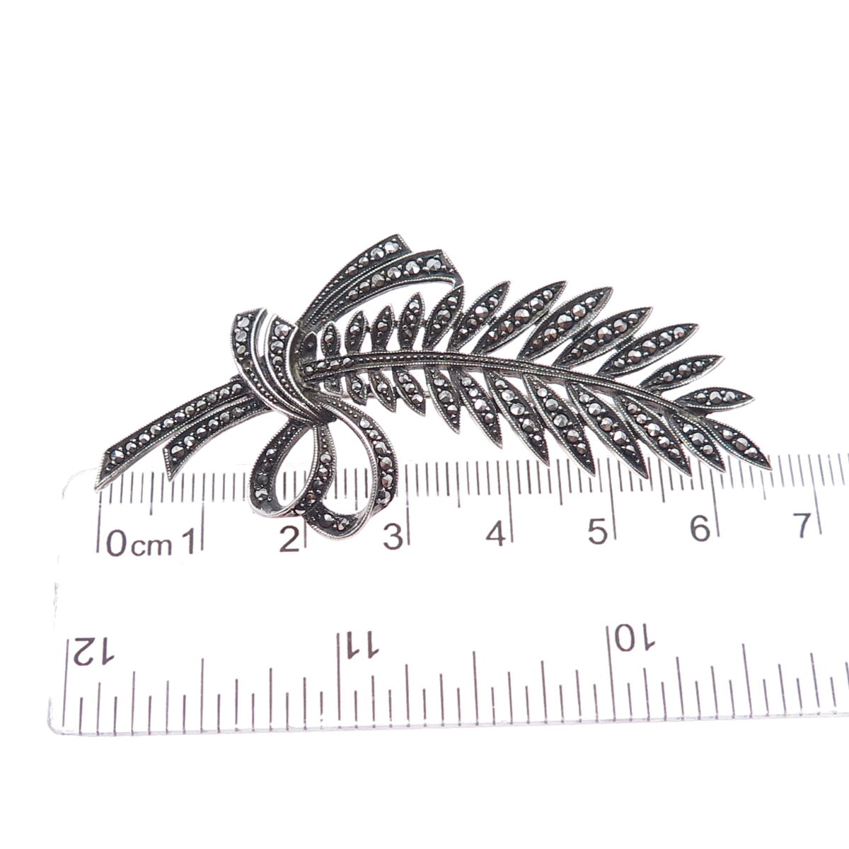 925 Sterling Silver Antique Germany Real Marcasite Pin Brooch (missing 1 stone)