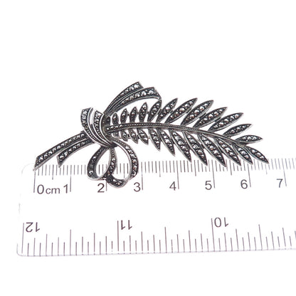 925 Sterling Silver Antique Germany Real Marcasite Pin Brooch (missing 1 stone)