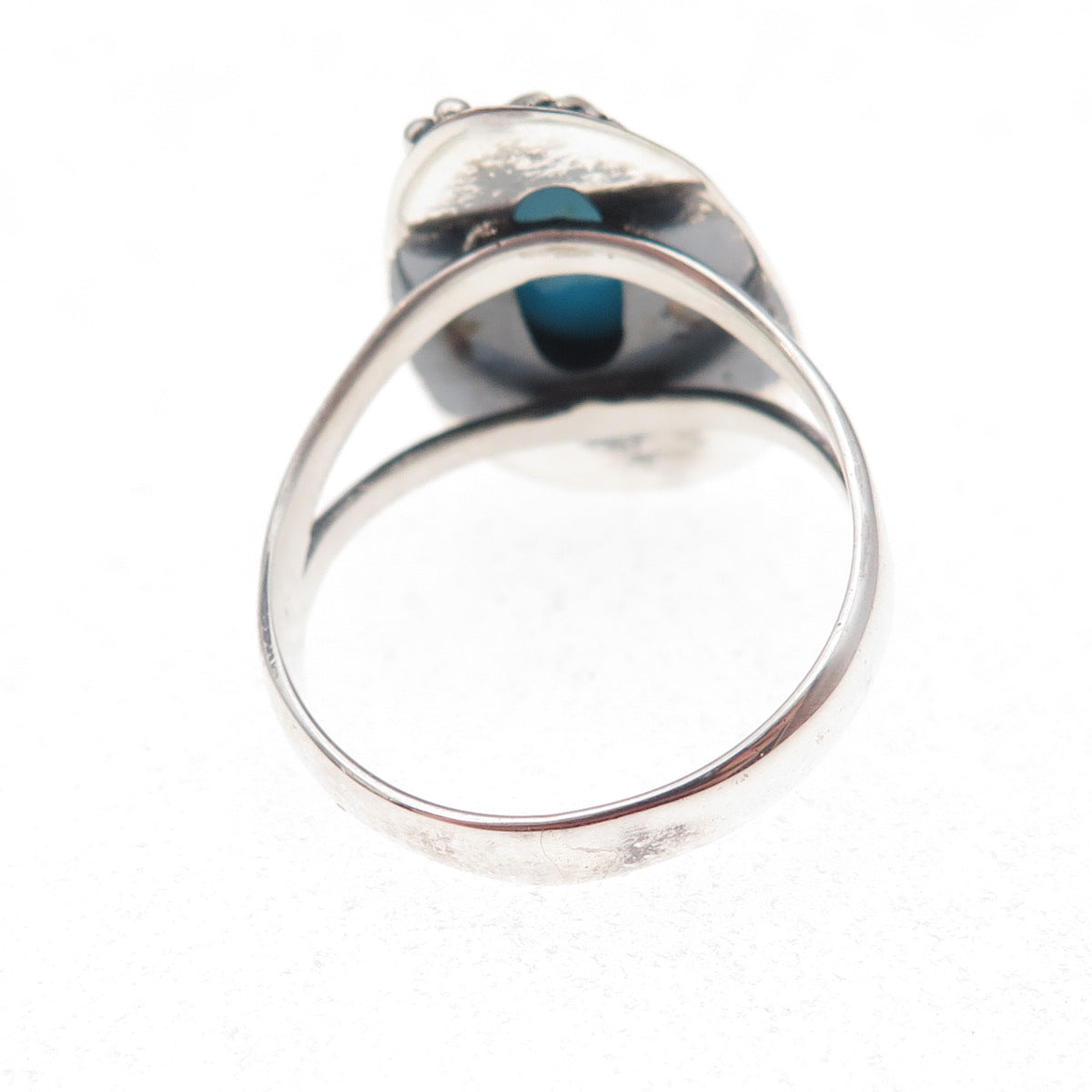 Old Pawn Sterling Silver Vintage Sleeping Beauty Turquoise Feather Ring Size 8.5