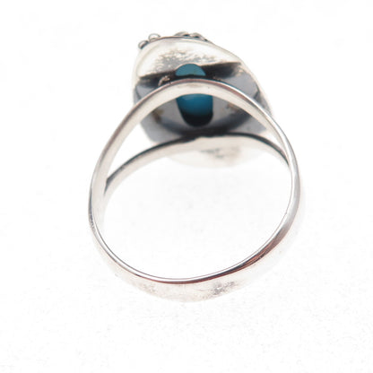Old Pawn Sterling Silver Vintage Sleeping Beauty Turquoise Feather Ring Size 8.5