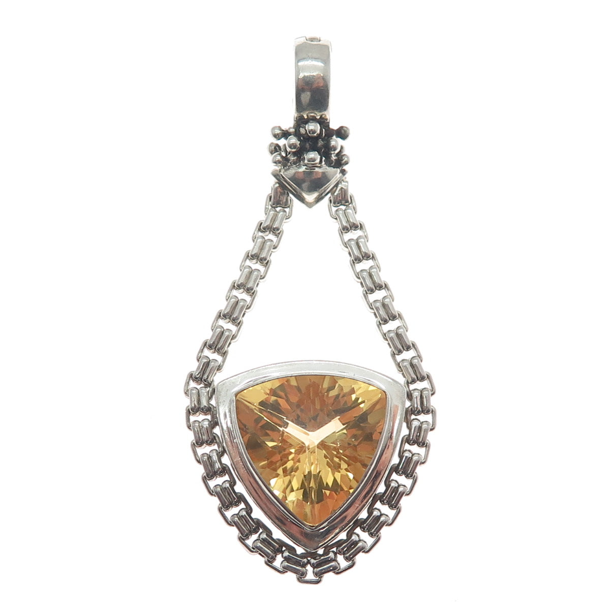 925 Sterling Silver Vintage Real Citrine Gemstone Box Link Pendant