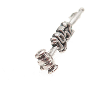925 Sterling Silver Vintage 1952 Judge Gavel Oxidized Pin Brooch