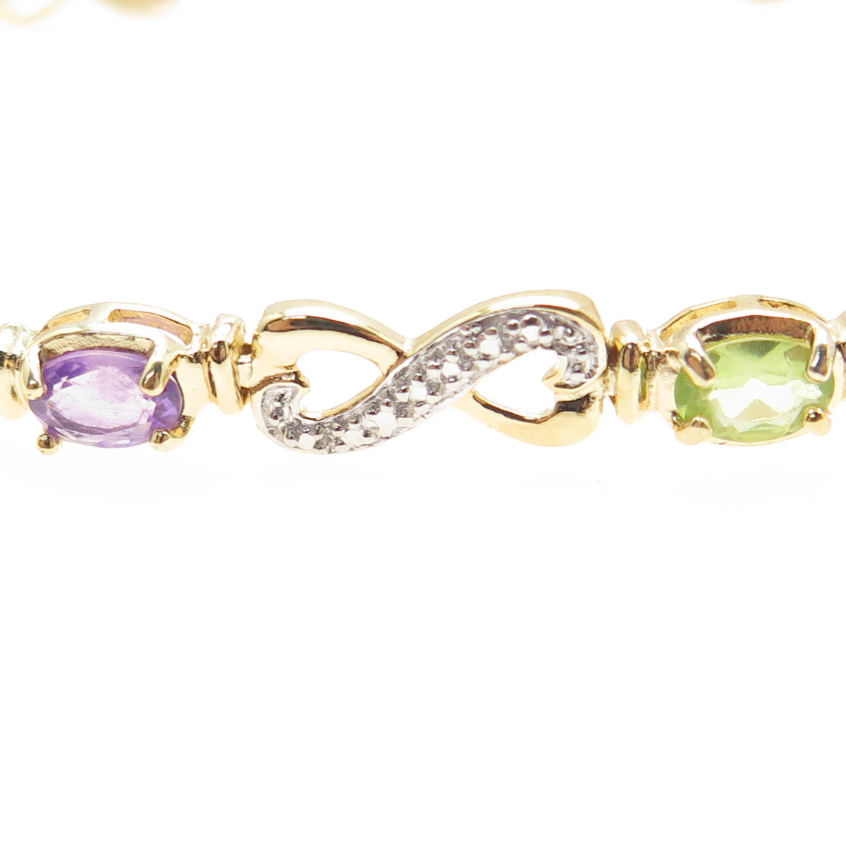 ROSS SIMONS 925 Sterling Silver 2-Tone Diamond Accent & Multi-Gem Bracelet 7.25"