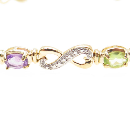 ROSS SIMONS 925 Sterling Silver 2-Tone Diamond Accent & Multi-Gem Bracelet 7.25"