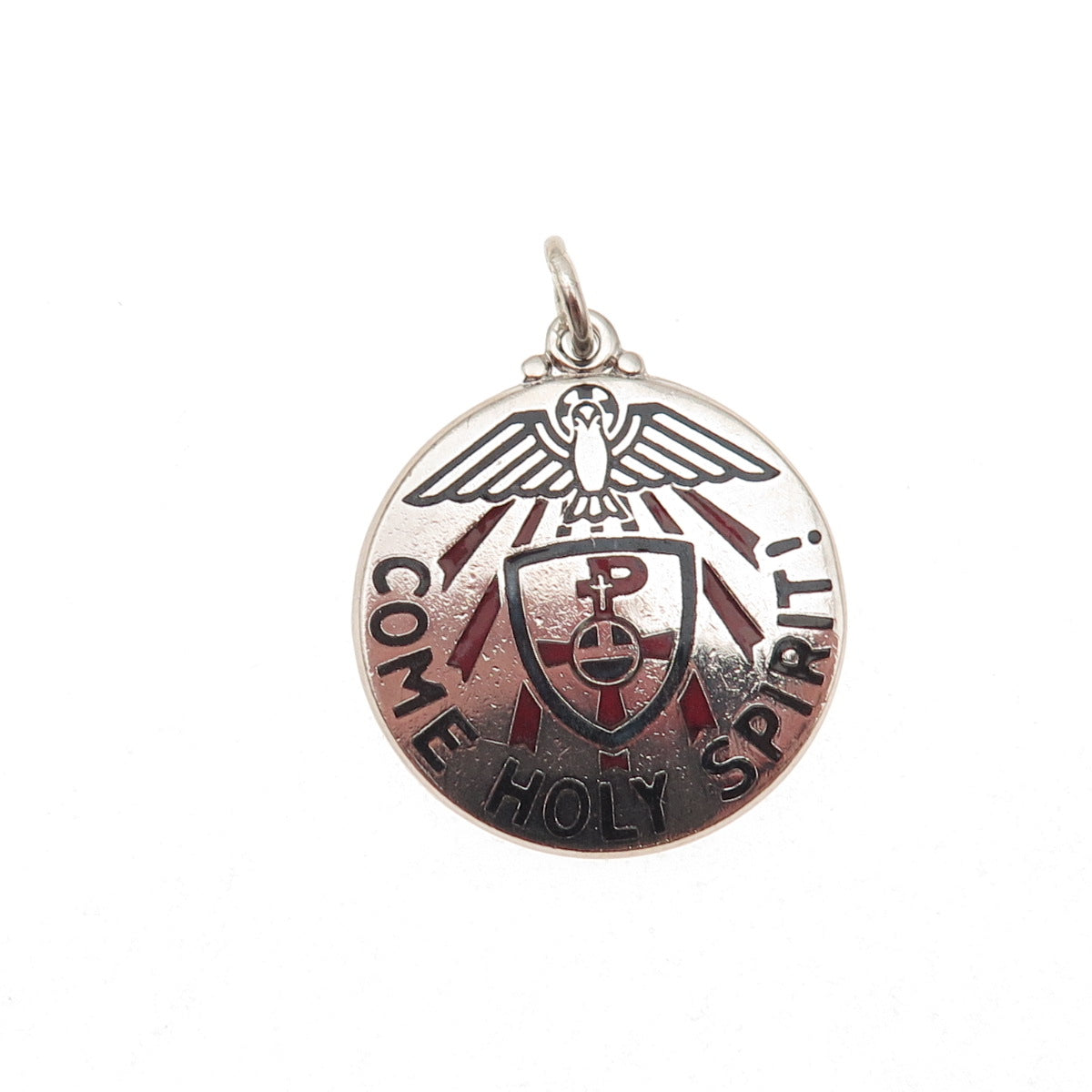 Creed 925 Sterling Silver Vintage Enamel Come Holy Spirit Charm Pendant