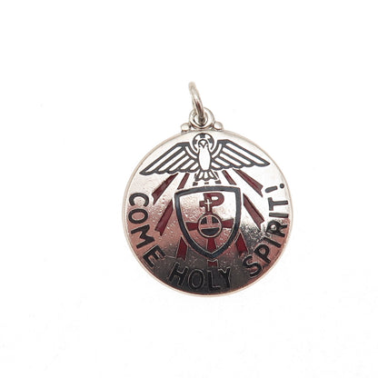 Creed 925 Sterling Silver Vintage Enamel Come Holy Spirit Charm Pendant