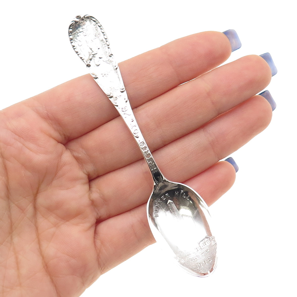 ALVIN 925 Sterling Silver Antique Bunker Hill 1775 Spirit of 76 Coffee Spoon