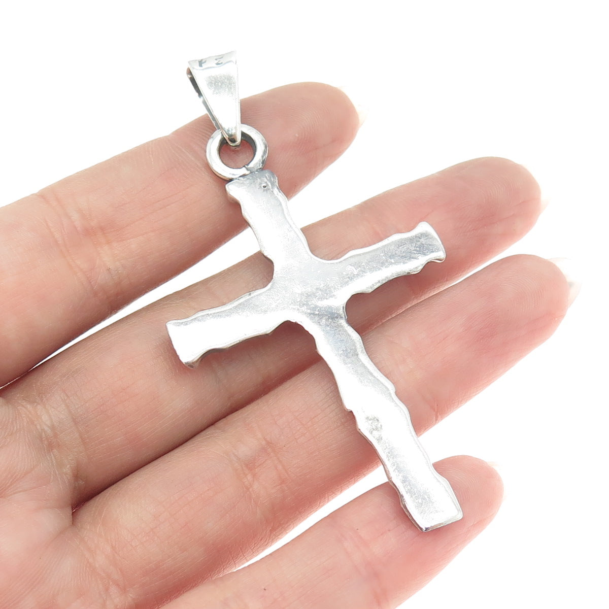 925 Sterling Silver Vintage Mexico Bamboo Cross Pendant