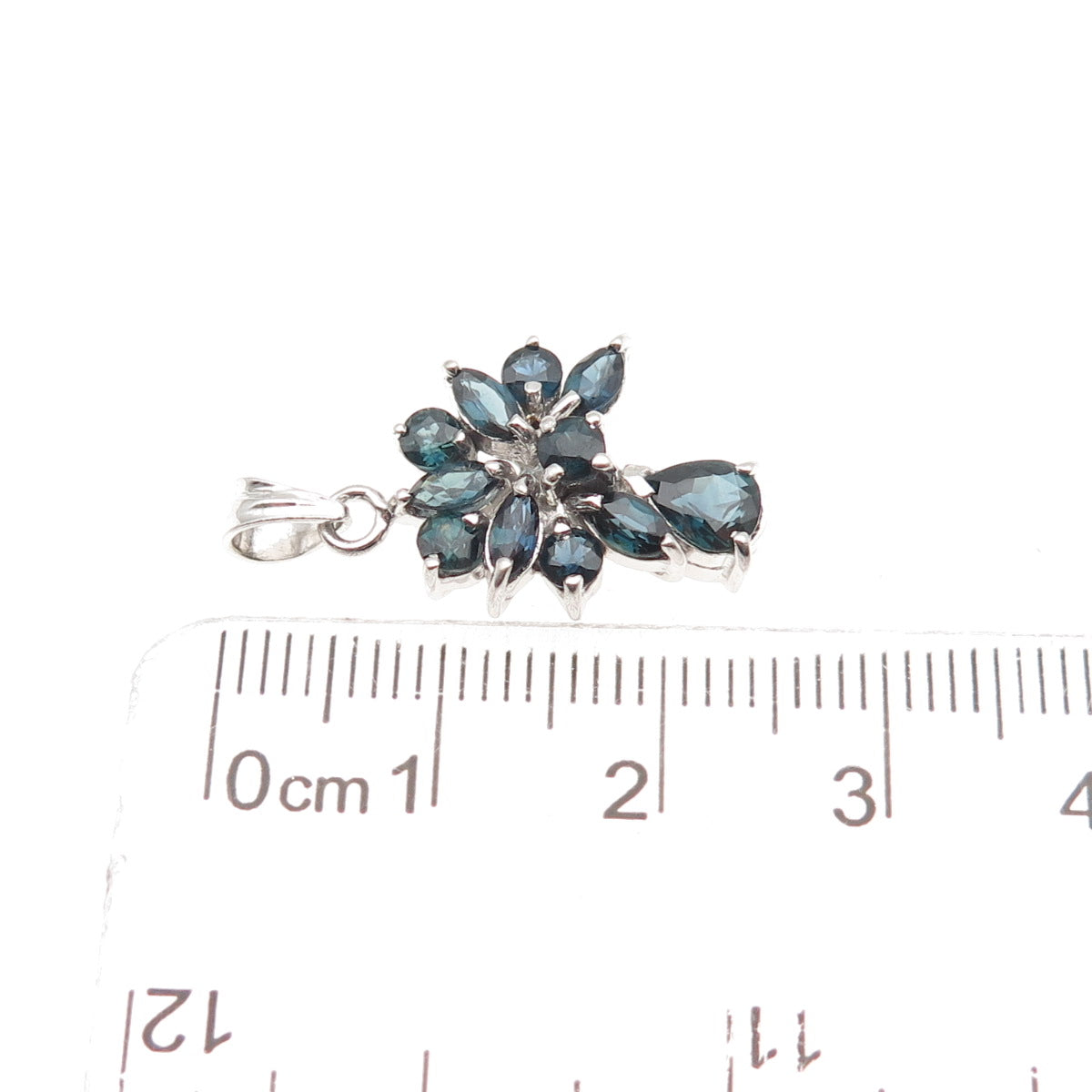 925 Sterling Silver Vintage Real Multi-Cut Sapphire Cluster Charm Pendant