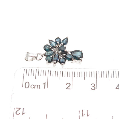 925 Sterling Silver Vintage Real Multi-Cut Sapphire Cluster Charm Pendant