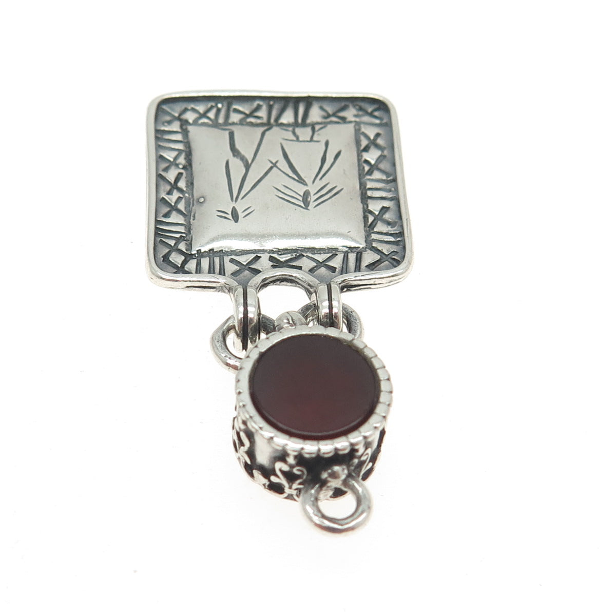 DIDAE 925 Sterling Silver Vintage Israel Real Carnelian Gem Ethnic Pendant