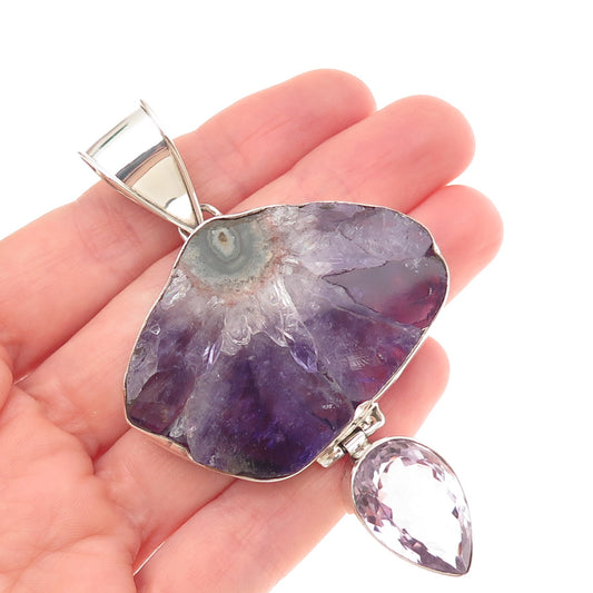 925 Sterling Silver Vintage Real Amethyst Stalactite Large 32.0g Pendant