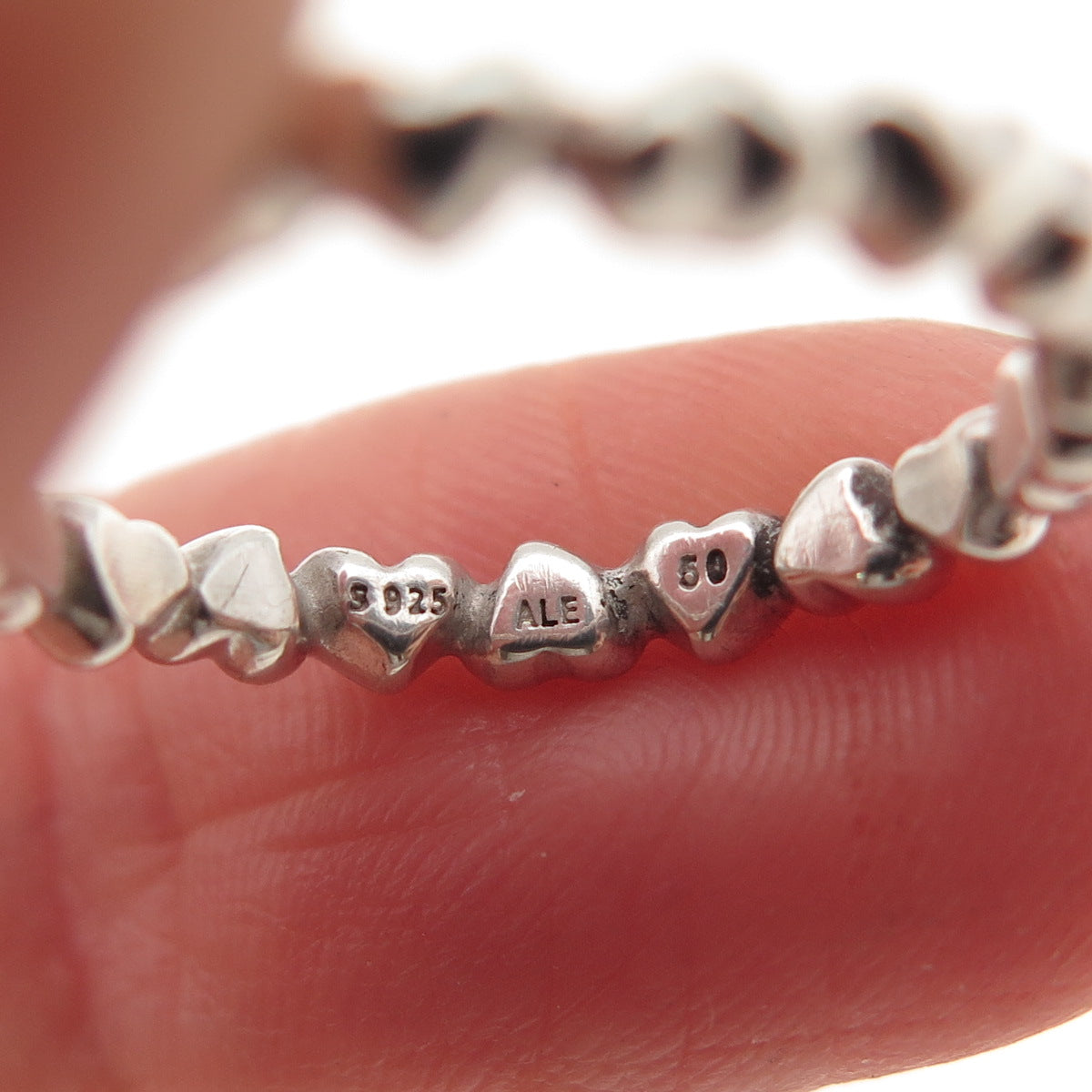 PANDORA 925 Sterling Silver Row of Hearts All Around Band Ring Size 5.25