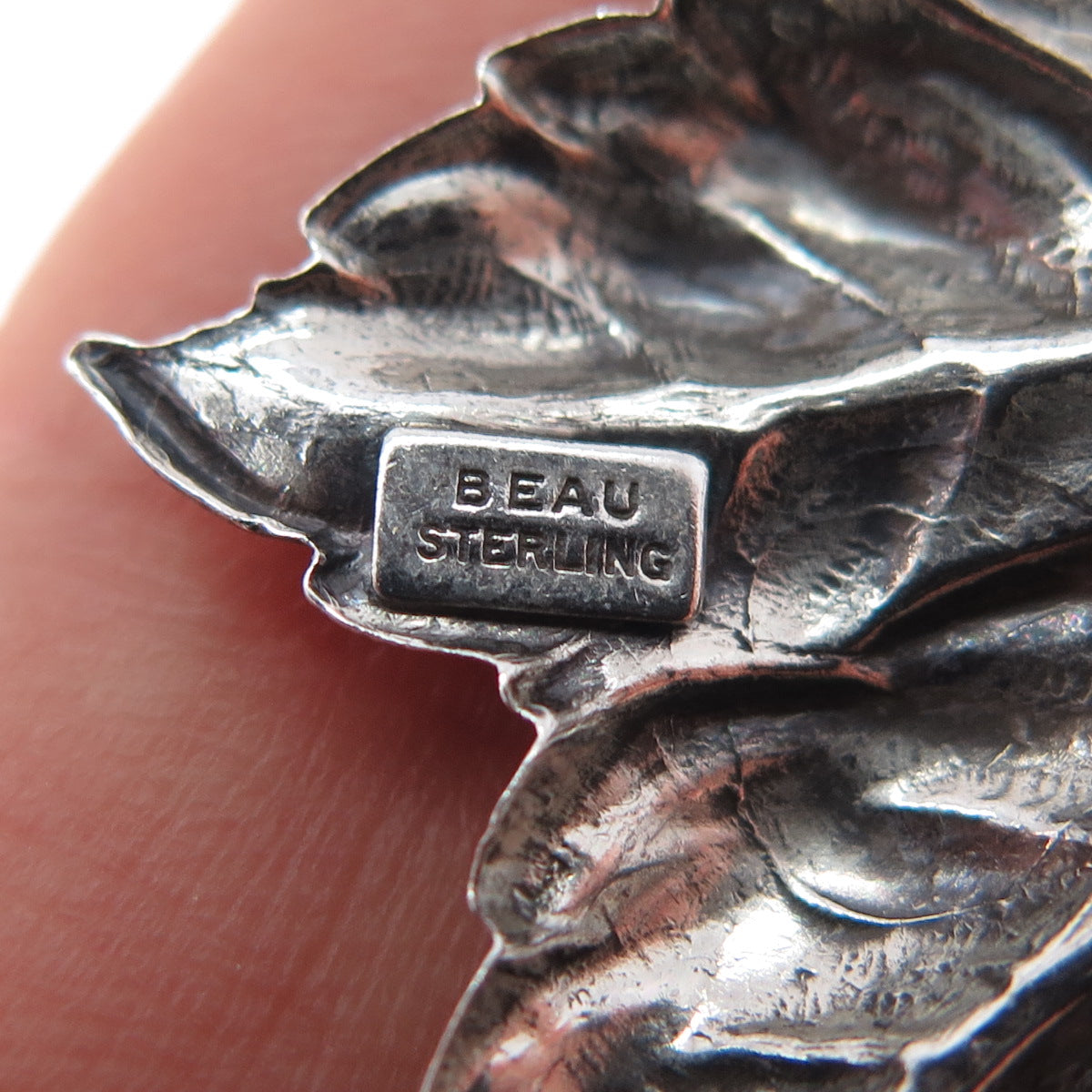 BEAU 925 Sterling Silver Vintage Floral Leaf Oxidized Pin Brooch