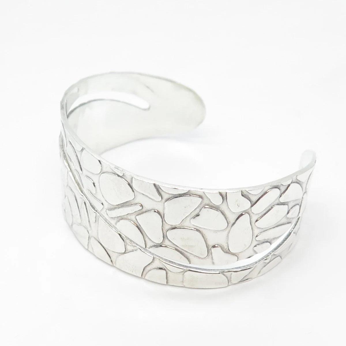925 Sterling Silver Vintage Pebble Cuff Adjustable Bracelet 7"