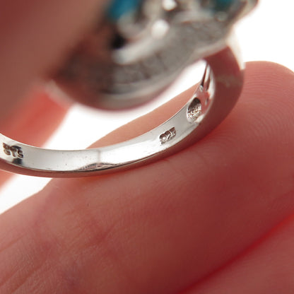 Chuck Clemency 925 Sterling Silver Real Turquoise & White Topaz Ring Size 8