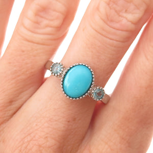 925 Sterling Silver Real Sleeping Beauty Turquoise & Aquamarine Ring Size 8.25