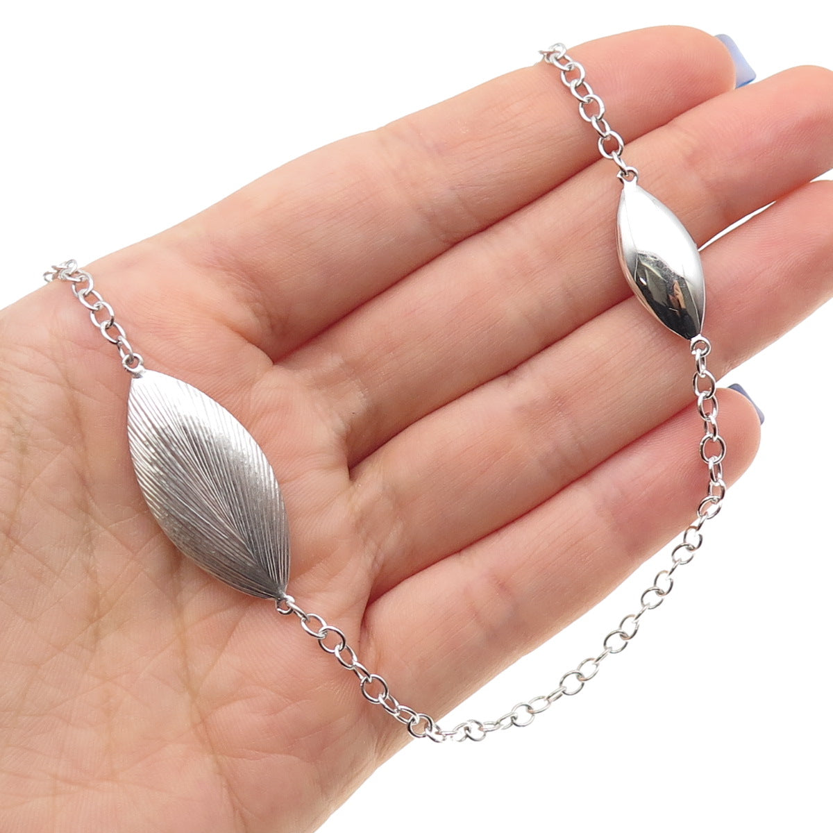 925 Sterling Silver Petal Station Cable Chain Necklace 28"