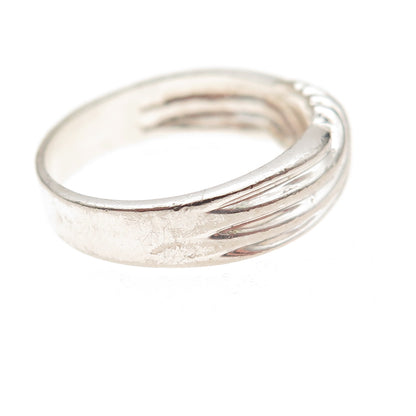 925 Sterling Silver Real Round-Cut Diamond Wavy Band Ring Size 9
