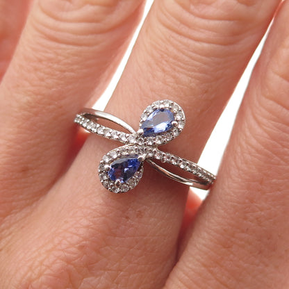 Chuck Clemency 925 Sterling Silver Real Tanzanite & White Topaz Ring Size 8