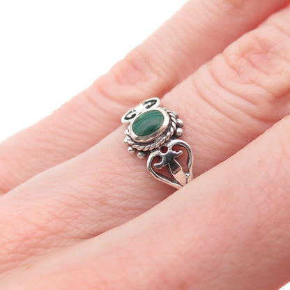 925 Sterling Silver Vintage Real Malachite Heart Ring Size 6