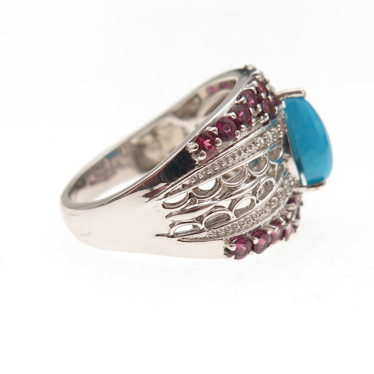 Chuck Clemency 925 Sterling Silver Real Turquoise Amethyst Topaz Ring Size 8.25