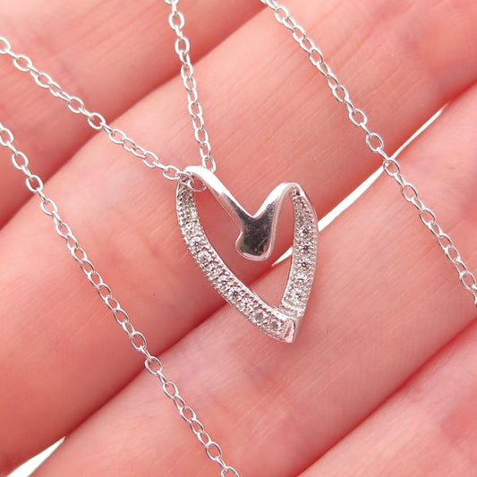 925 Sterling Silver Round-Cut C Z Heart Cable Chain Necklace 18"