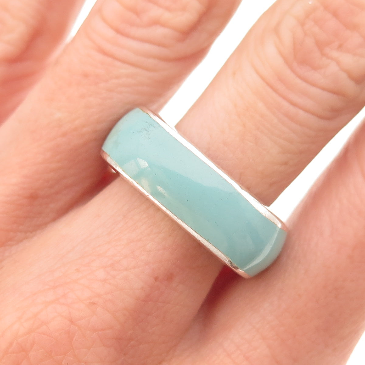 Argento Vivo 925 Sterling Silver Vintage Enamel Modernist Band Ring Size 7