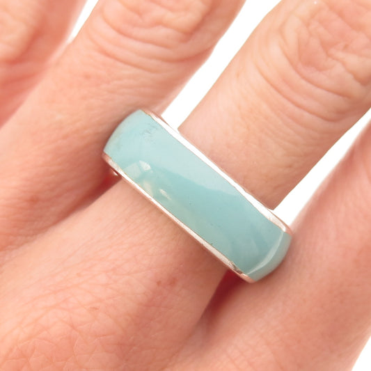Argento Vivo 925 Sterling Silver Vintage Enamel Modernist Band Ring Size 7
