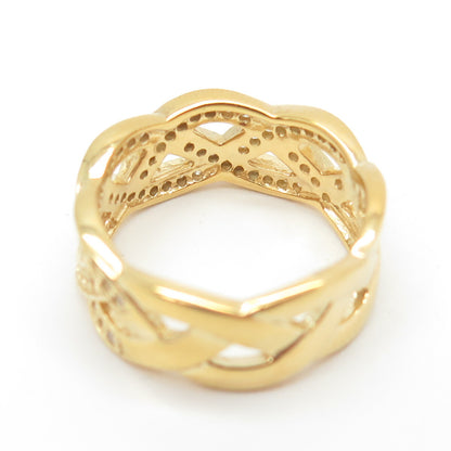 925 Sterling Silver Gold Plated Pave C Z Celtic Band Ring Size 6