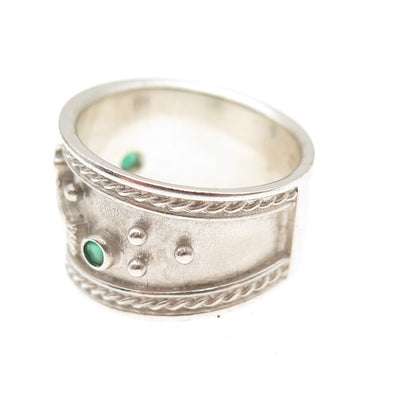 925 Sterling Vintage JB Ireland Real Green Chalcedony Claddagh Ring Size 6