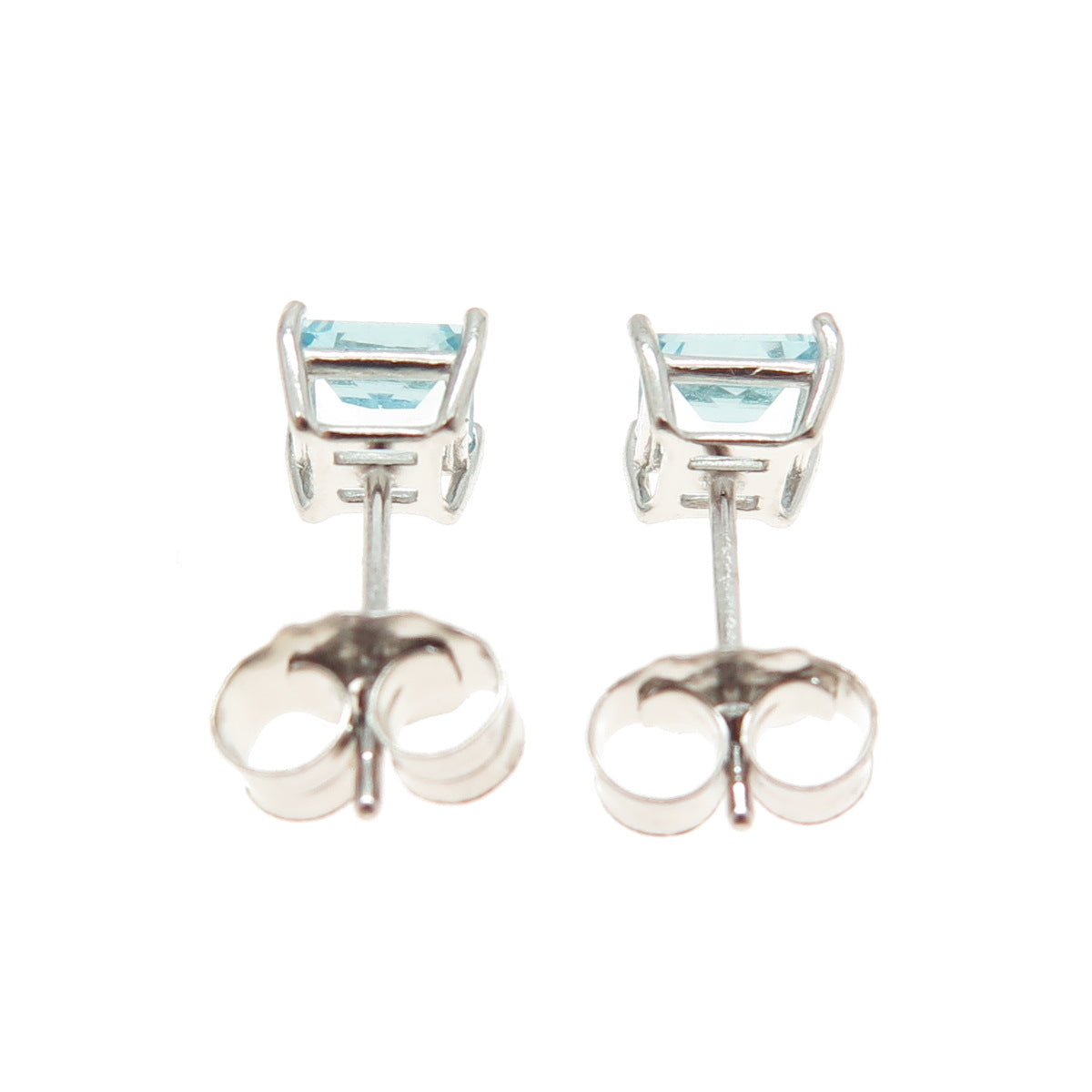 925 Sterling Silver Princess-Cut Shaped Blue C Z Stud Earrings