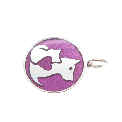 925 Sterling Silver Purple Enamel Dog & Cat Friendship Minimalist Charm Pendant