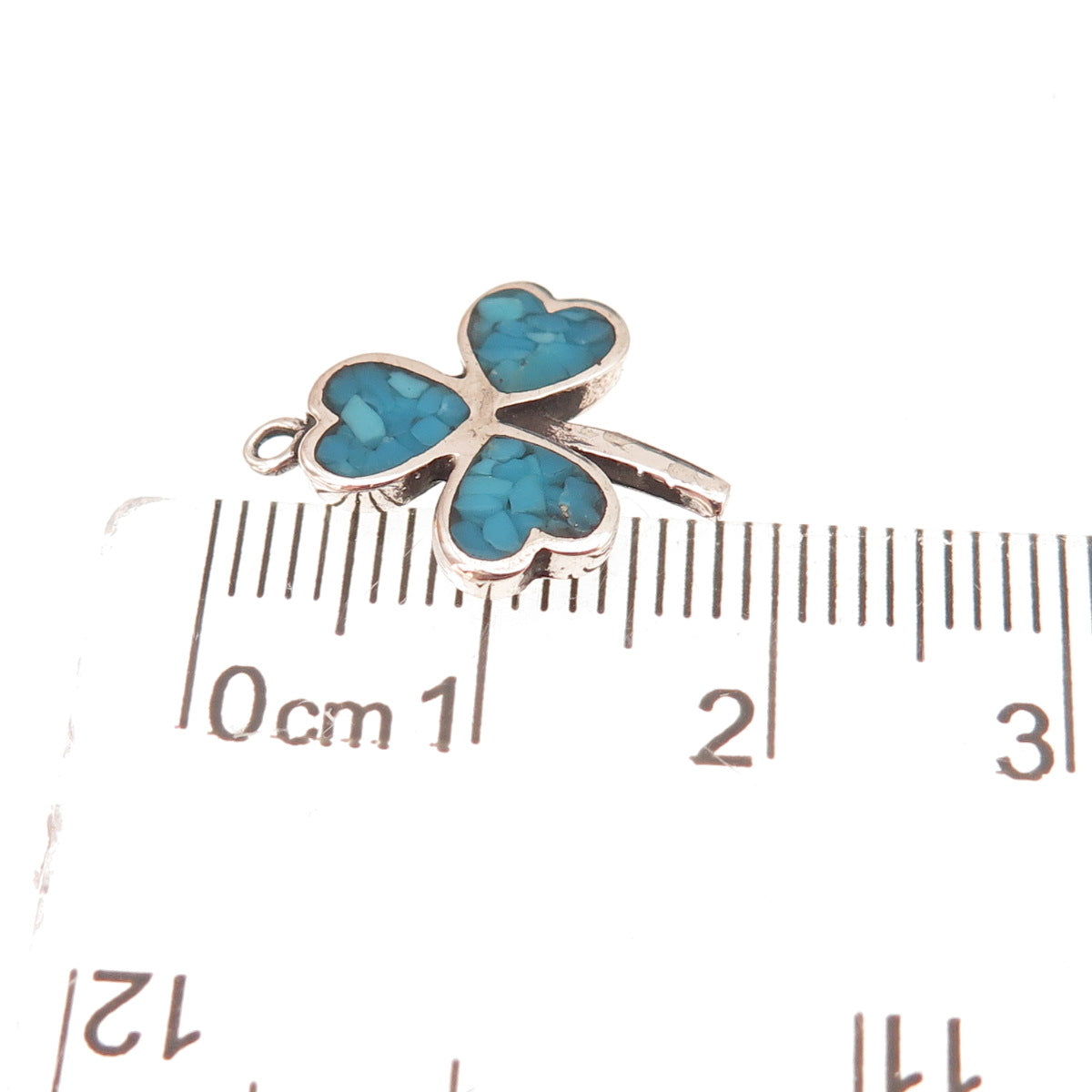 Tommy Long Navajo Old Pawn 925 Sterling Vintage Turquoise Inlay Clover Pendant