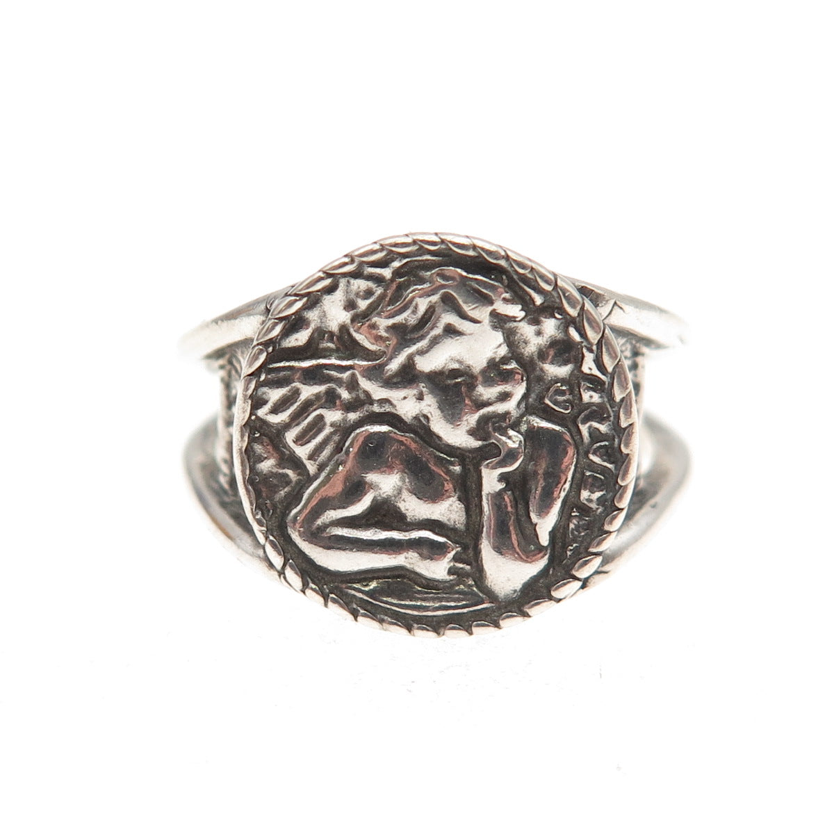 Shube 925 Sterling Silver Vintage Cherub Oxidized Ring Size 6