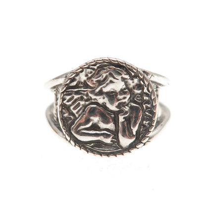 Shube 925 Sterling Silver Vintage Cherub Oxidized Ring Size 6