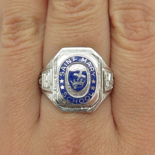 O'NEIL CO. 925 Sterling Vintage 1964 Enamel Saint Mary School Ring Size 8.5