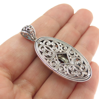 ART'S ELEGANCE 925 Sterling Silver 14K Gold Vintage Real Red Garnet Pendant