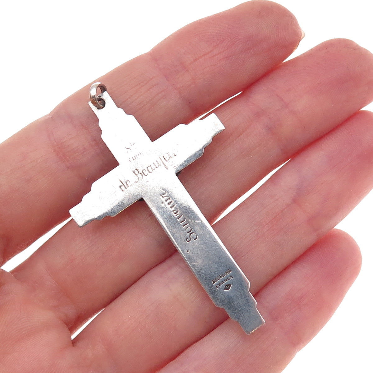 925 Sterling Silver Antique Art Deco France St. Anne de Beaupre Crucifix Pendant