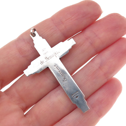 925 Sterling Silver Antique Art Deco France St. Anne de Beaupre Crucifix Pendant