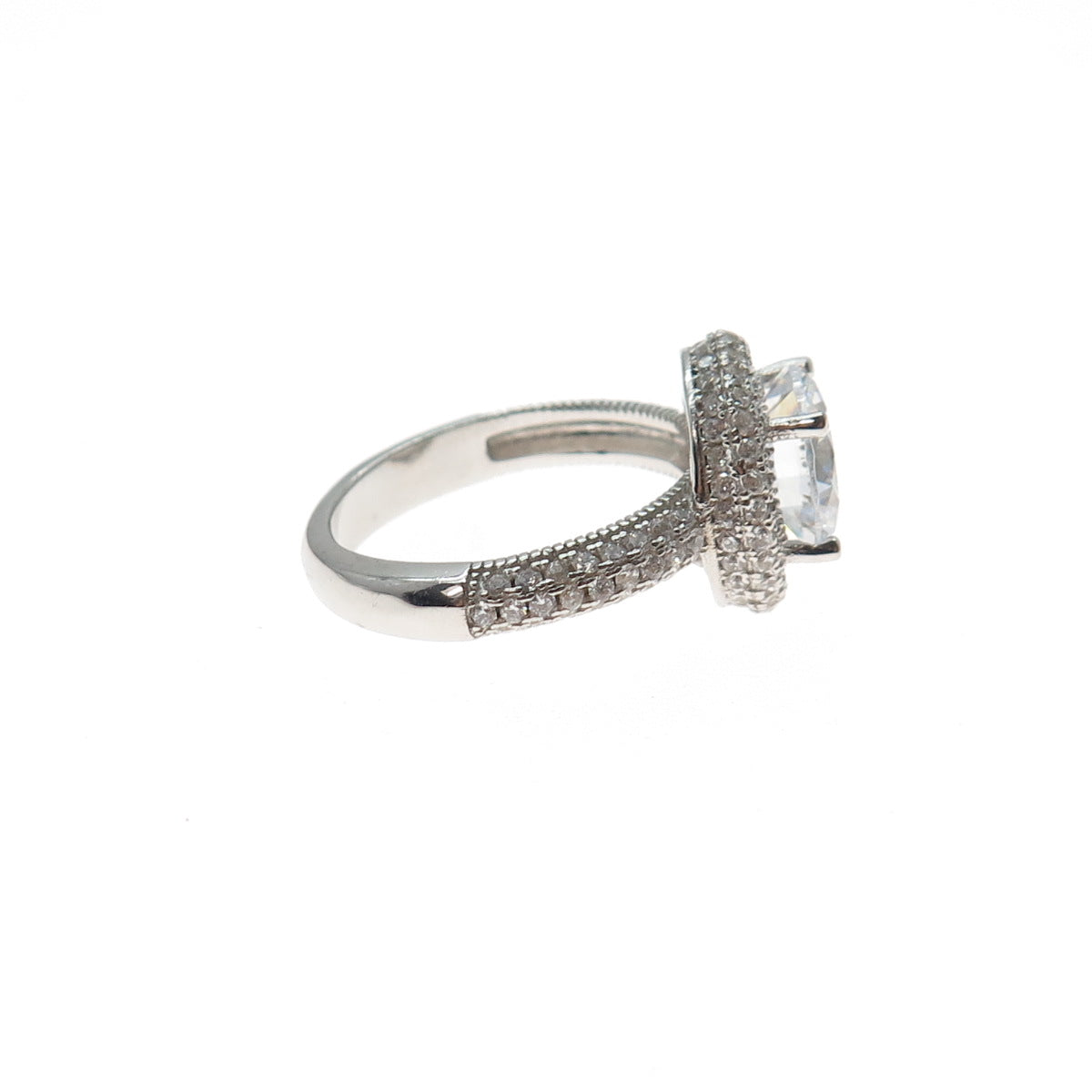 925 Sterling Silver Round-Cut C Z Engagement Ring Size 6.75