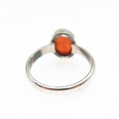 925 Sterling Silver Vintage Real Cabochon Agate Oxidized Ring Size 6.5