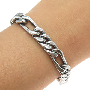 925 Sterling Silver Vintage Mexico Cuban Figaro Link Oxidized Bracelet 8"