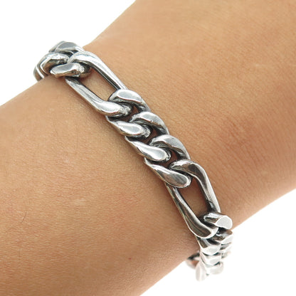 925 Sterling Silver Vintage Mexico Cuban Figaro Link Oxidized Bracelet 8"