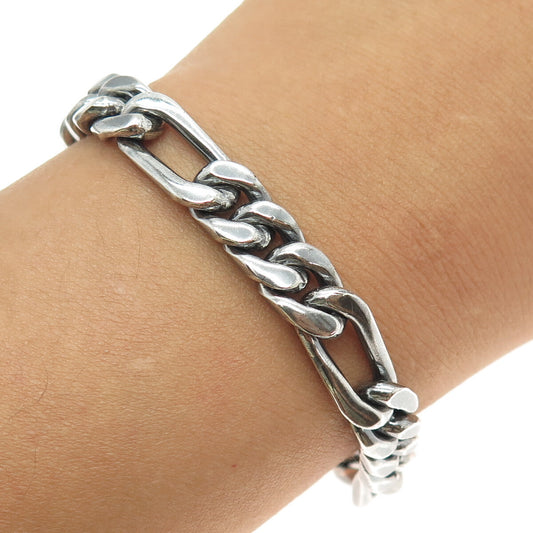 925 Sterling Silver Vintage Mexico Cuban Figaro Link Oxidized Bracelet 8"