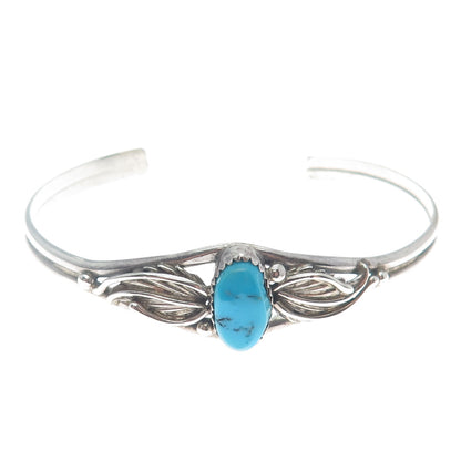 JERRY JOHNSON Old Pawn 925 Sterling Turquoise Feather Adjustable Bracelet 5.75"