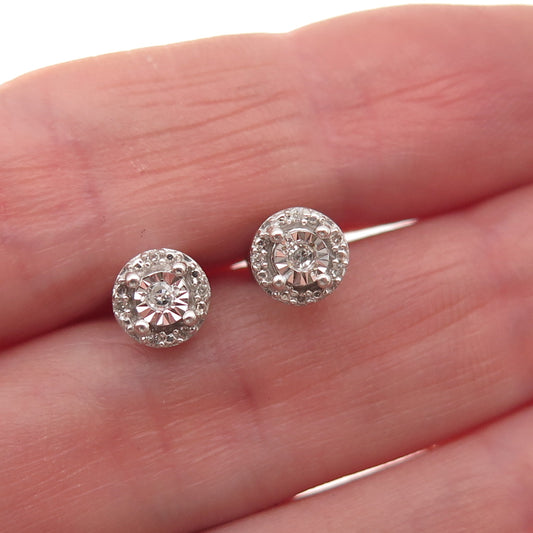 925 Sterling Silver Real Round-Cut Diamond Stud Earrings
