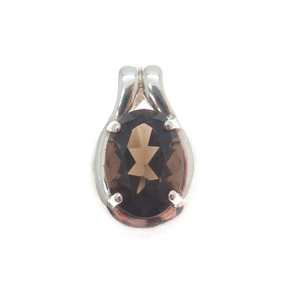 KABANA 925 Sterling Silver Vintage Real Smoky Quartz Minimalist Charm Pendant