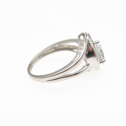 925 Sterling Silver Real Blue Topaz & C Z Teardrop Ring Size 7