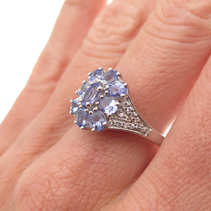 Chuck Clemency 925 Sterling Silver Real Tanzanite & White Topaz Ring Size 8
